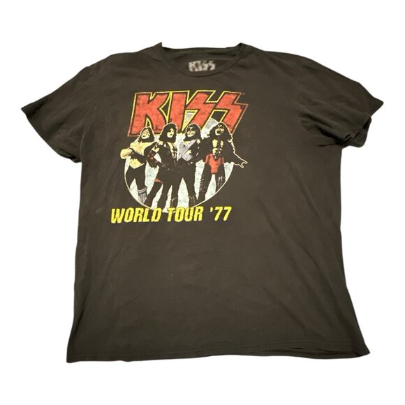Kiss Shirt Men's XL Black World Tour 77 Graphic Short Sleeve Rock Band Retro - Picture 1 of 5